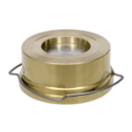 Pièce industrielle cylindrique en métal doré avec un anneau de fixation.