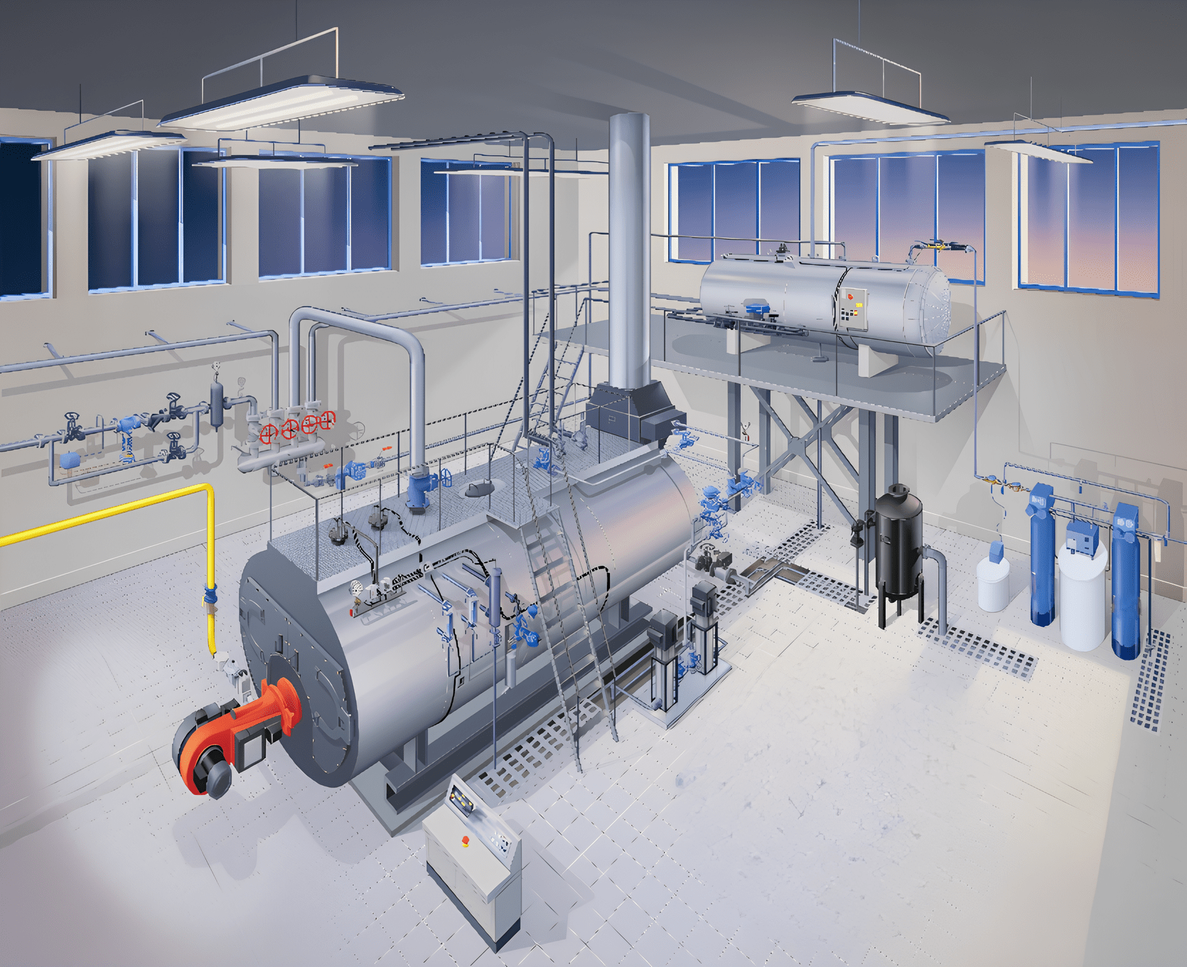 Schéma d'une installation de chaudière vapeur industrielle