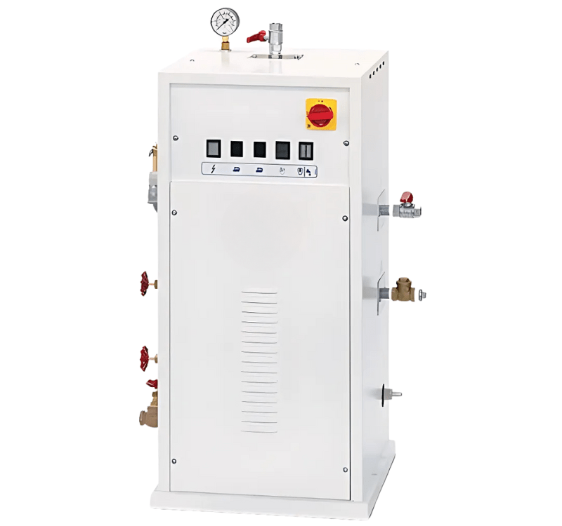 chaudière vapeur électrique 15kW série MAXI/CA16 avec son panneau de contrôle et ses accessoires.