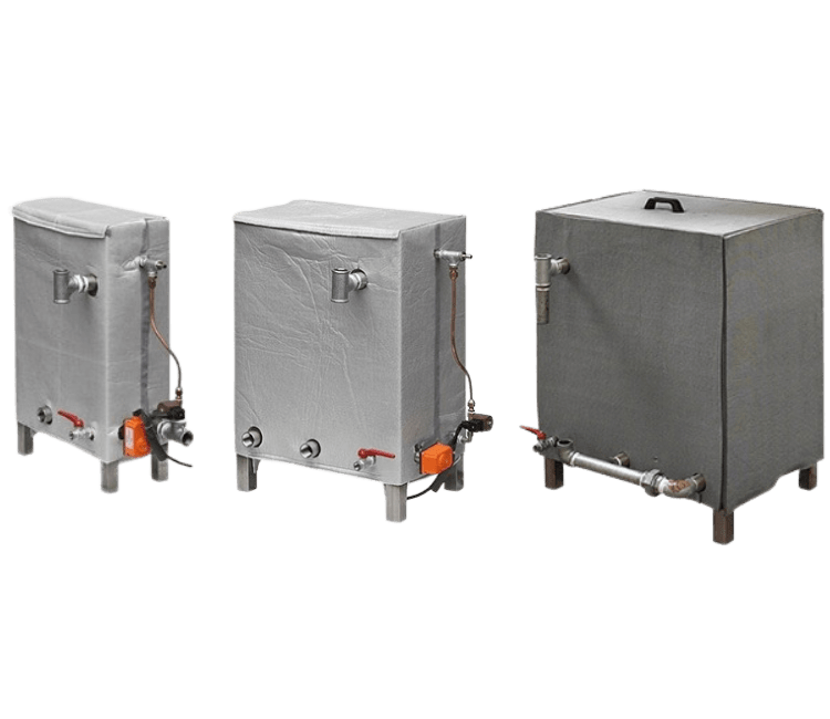 Trois cuves à condensats de différentes tailles.