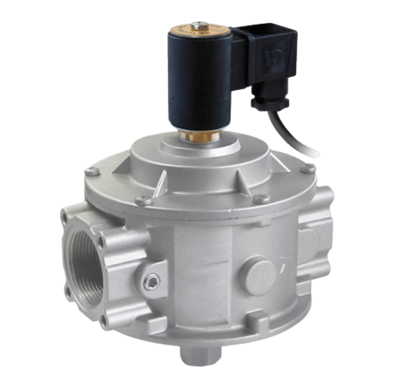 électrovanne métallique avec bobine électromagnétique noire.